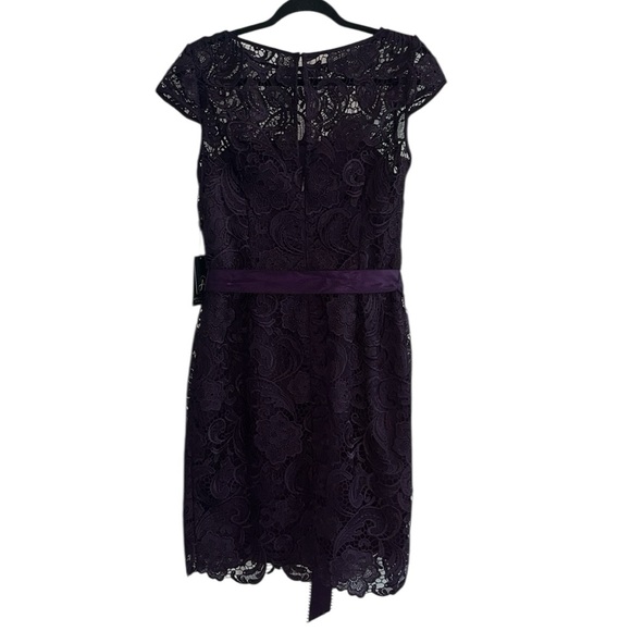 Adrianna Papell Lilac Lace Cap Sleeve Lined Belted Dress Size 8 NWT - Picture 5 of 13